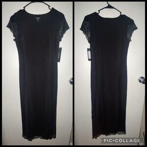 bebe Black Midi Dress with Lace Sleeves